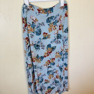 Chelsea & Violet Womens Floral Maxi Skirt Light Blue Rayon XL Tropical Resort